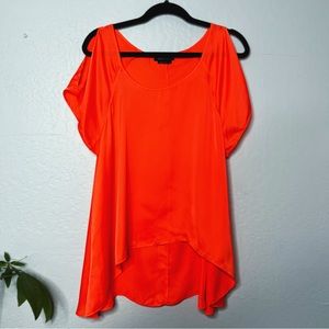 L BCBG Maxazria neon peachy orange high low blouse